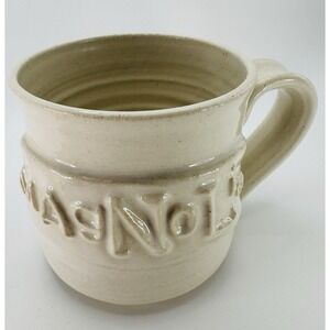 Magnolia Farmhouse Coffee Mug Cream Ceramic‎ Rustic Embossed Lettering Cup